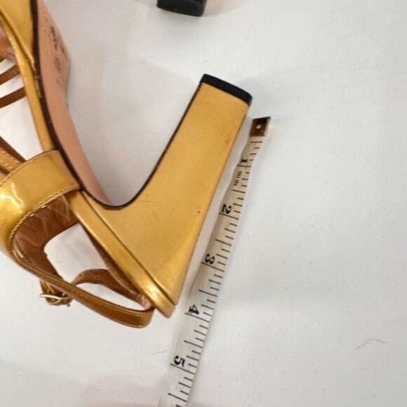 Casadei Womens Leather Peep Toe High Heel Strappy Platform Sandals Gold Size 8.5 - Picture 10 of 11